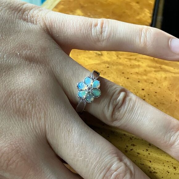 Natural Ethiopian Opal Sterling Silver Ring Size 7 - Picture 4 of 10